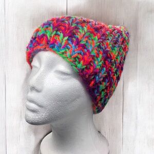Chunky Fall & Winter Ribbed Crochet Dark Neon Beanie Hat